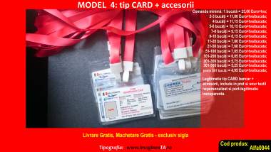 Legitimatii model 4 din carton subtire cu accesorii incluse, port-legitimatie transparenta, clips, lantisor metalic